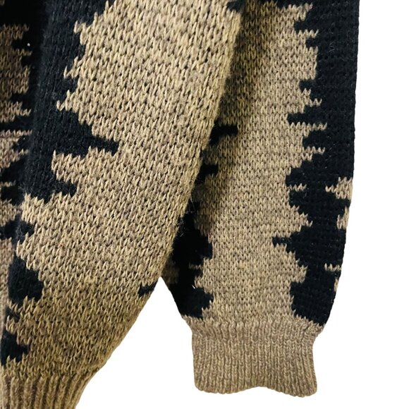 Vintage JON1E Cardigan Sweater Acrylic Knit Black Tan Patterned Size Large - Picture 5 of 7